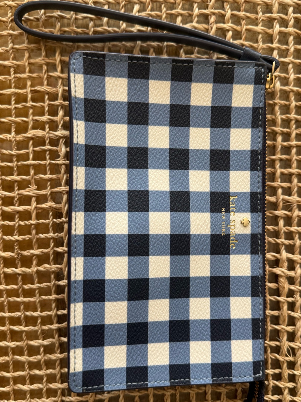 Kate Spade Gingham Wristlet - Navy/ blue/white